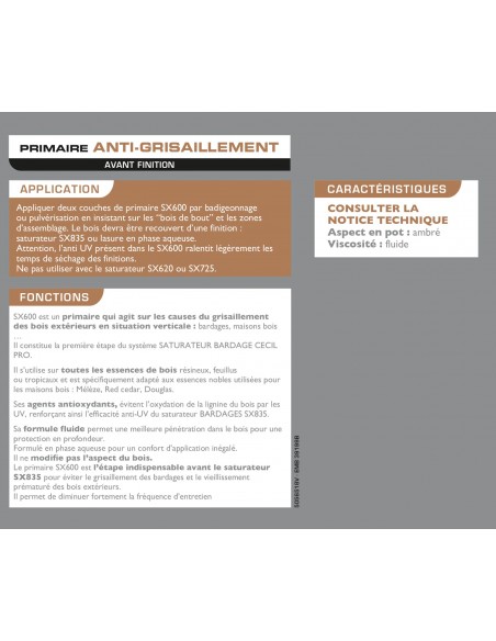 évite le bois grisé primaire anti grisaillement CECIL SX600 5 Litres