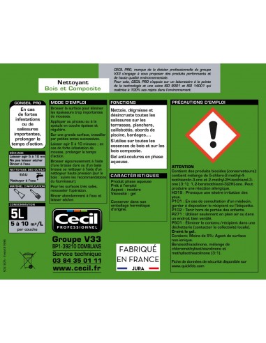 Nettoyant bois CECIL AXClean 5 litres pour vos bois de jardin, terrasse, bardage, salon de jardin