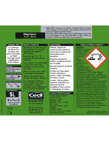 Fiche technique dégriseur bois CECIL Professionnel AXNET 5 litres