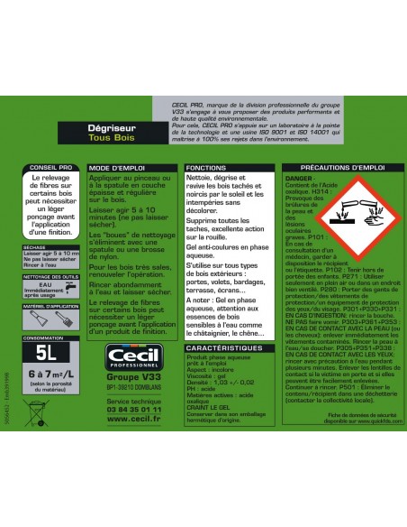 Fiche technique dégriseur bois CECIL Professionnel AXNET 5 litres