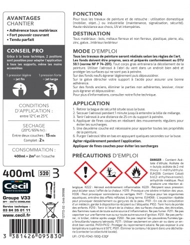 CECIL PA RAL - Peinture aérosol tous...